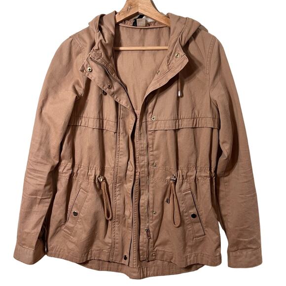 H&M Divided Dusty Pink Mauve Utility Jacket Lightweight Cotton Zip Front Hoodie - Picture 2 of 13